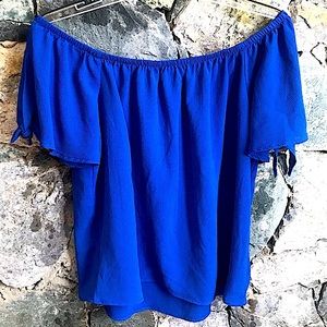 No Comment off the shoulder blue elastic polyester spandex top size XL